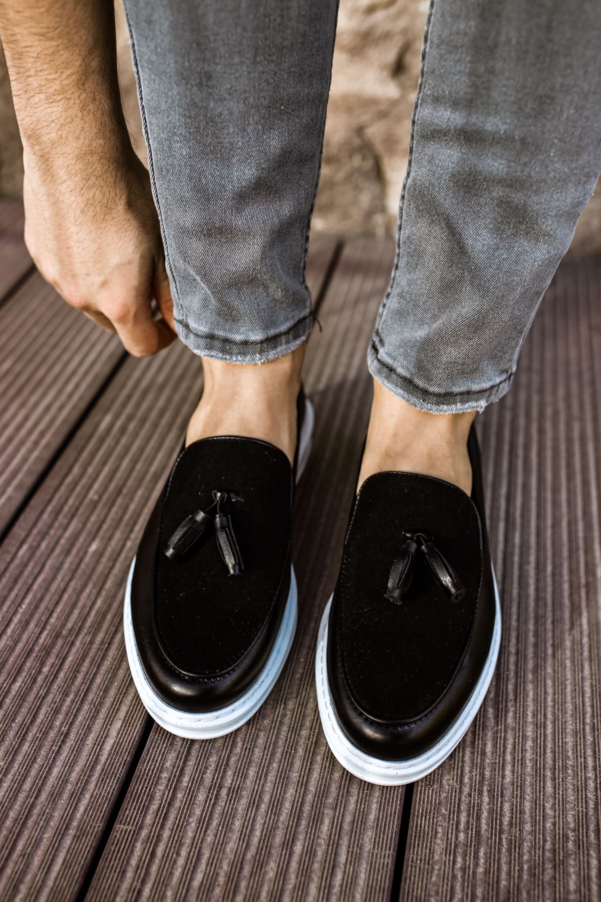 Loafer Pelle – Schwarz · weiße Sohle