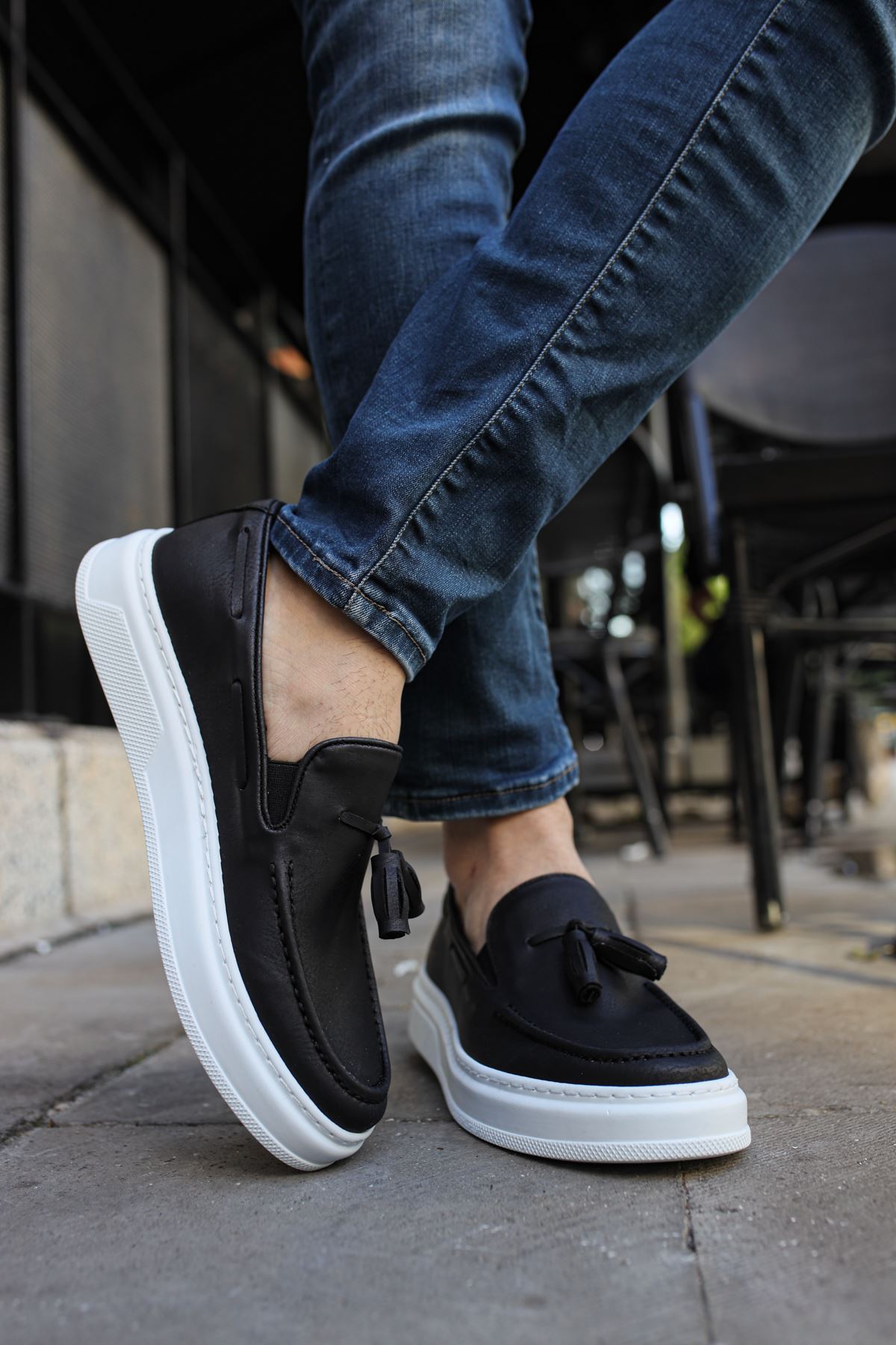 Loafer-X – Schwarz · weiße Sohle
